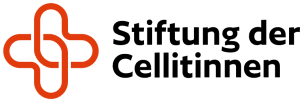 Logo van de Stiftung der Cellitinnen, met links een abstract rood geometrisch symbool en rechts de naam van de organisatie in vetgedrukte zwarte letters.